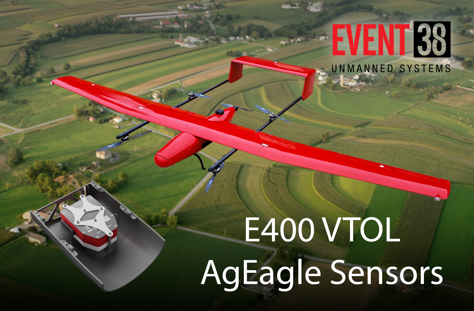 Event 38 E400 fixed-wing mapping drone integrated with AgEagle multispectral sensors